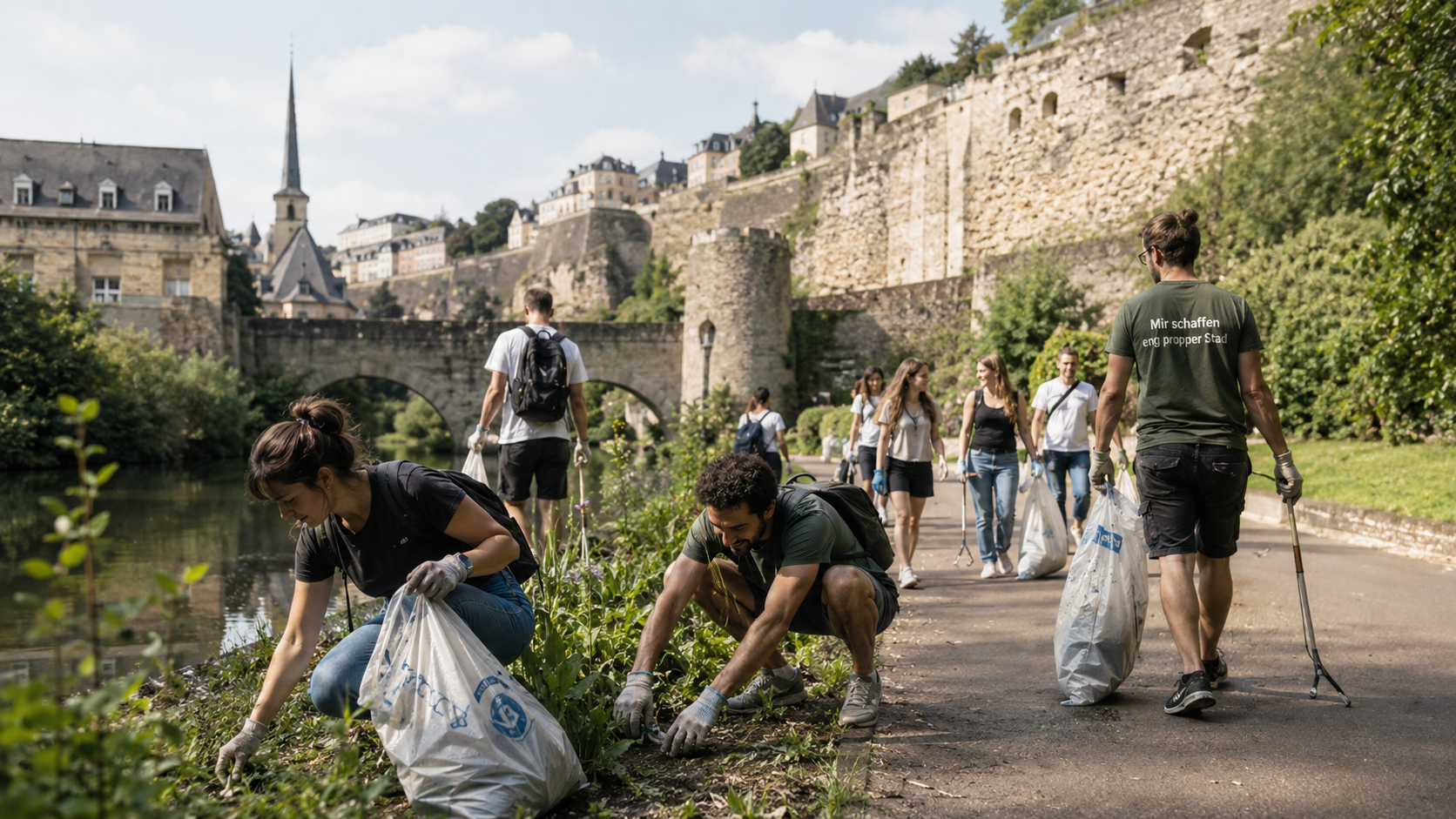 Volunteers taking part in a cleanup in Luxembourg for World Environment Day